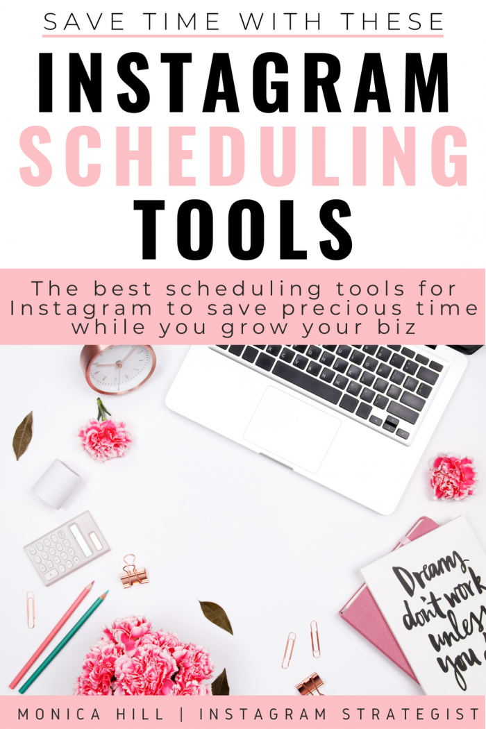 Save time with these Instagram Scheduling Tools by Monica Hill. These social media scheduling tools are perfect to save time and be more productive on Instagram. These are the same tools I use to automate my business and still post engaging content consistently. For more Instagram times, productivity tips from a successful Instagram strategist, visit my blog about all things Instagram! #Instagram #monicahill #scheduling #tool #socialmedia #productivity #instagramtip #strategy